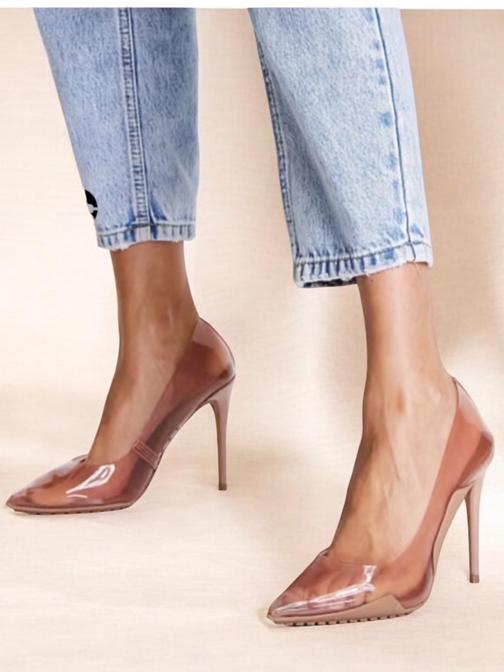 ALDO SCULPTCLEAR PUMPS HEELS SIZE 6.5 TAN LUCITE MIX MEDIA